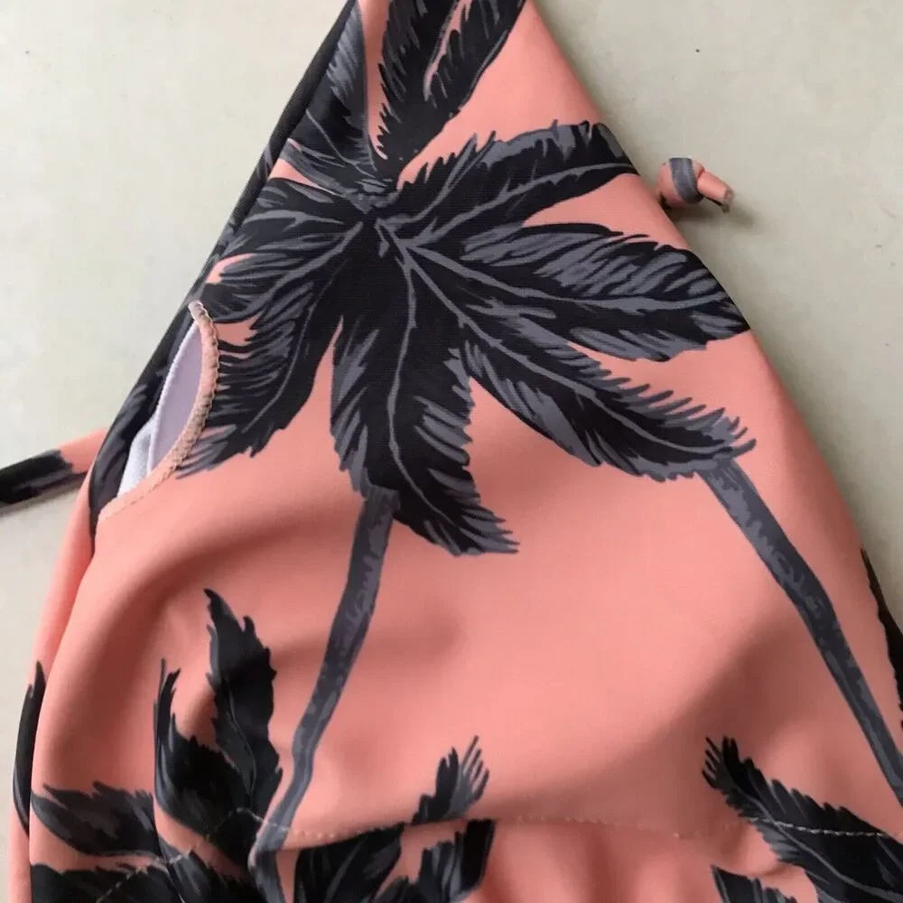 Shein One Piece Swimsuit Tropical Print Plunge Halter Neck Swimwear
